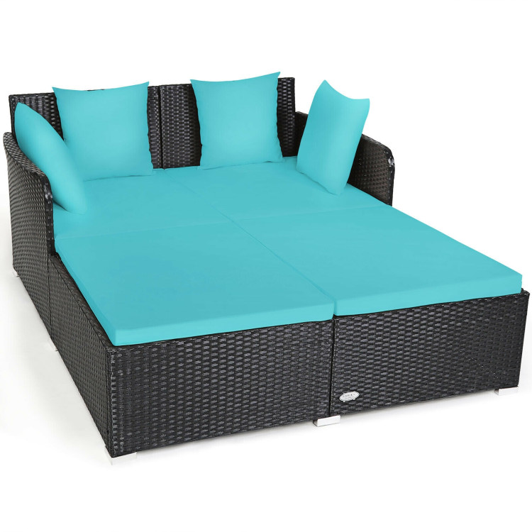 Photos - Garden Furniture Costway Cushioned Outdoor Patio Rattan Daybed - Turquoise HW67329TU 