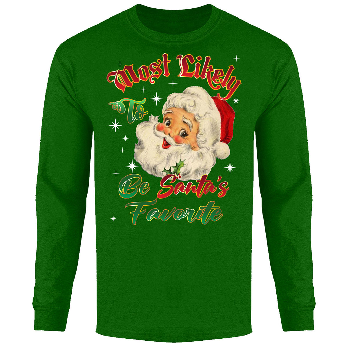 Men's Christmas Long Sleeve Shirt - Be Santa's Favorite - K.Green / L
