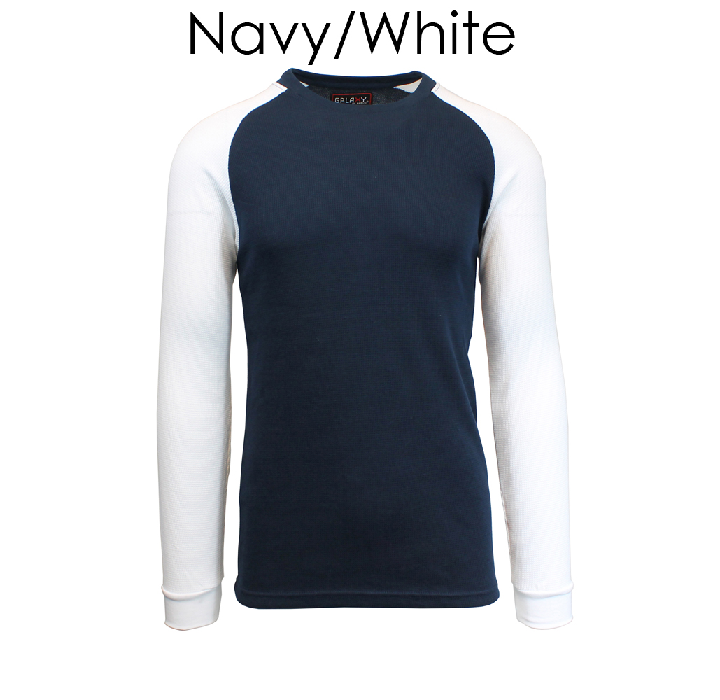 Men's Cotton Blend Raglan Thermal - Navy/White - Small