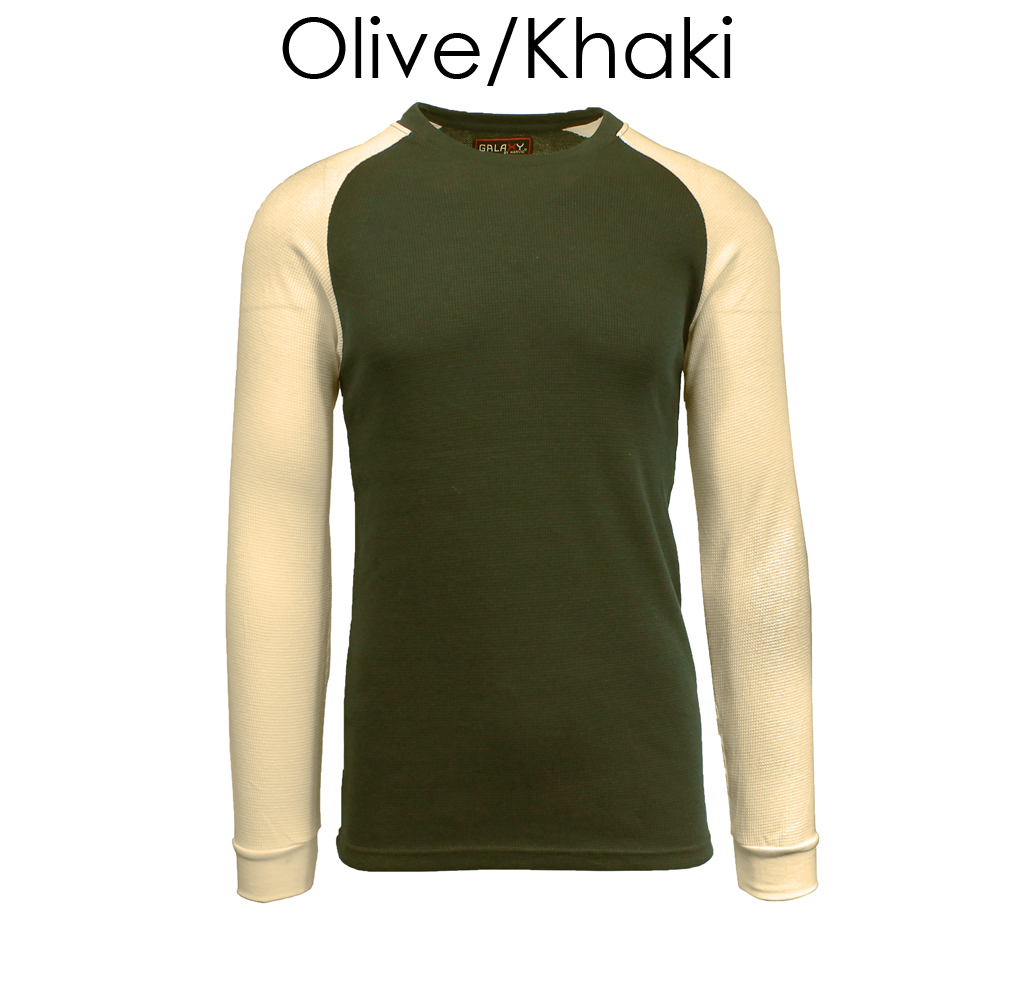 Men's Cotton Blend Raglan Thermal - Olive/Khaki - XX-Large