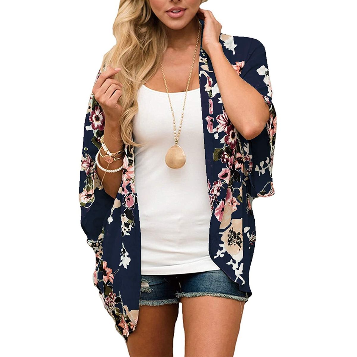 Women's Lightweight Cover-up Kimono Cardigan - BLUE 101 / S