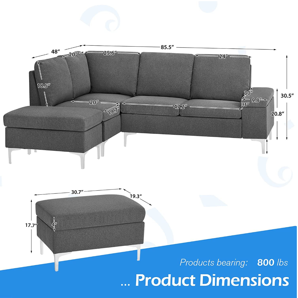 Photos - Sofa YODOLLA Convertible 3-Seat Sectional  with Storage Space - Left Chaise