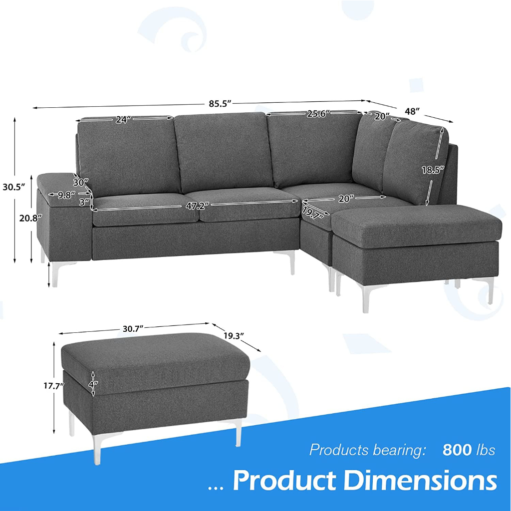Photos - Sofa YODOLLA Convertible 3-Seat Sectional  with Storage Space - Right Chais