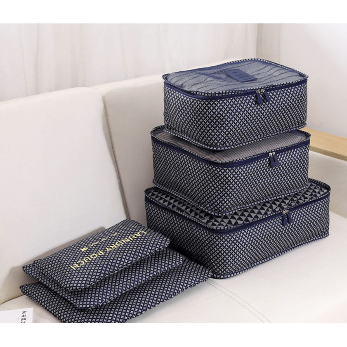 Photos - Travel Bags Threaded Pear Travel Organizer Pouch Set  - Navy Pattern TRAVEL6(6-Piece)