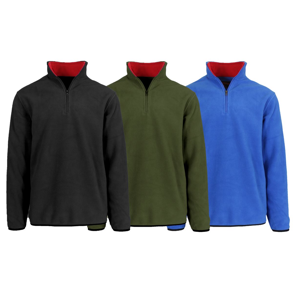 Men's Polar Fleece Quarter Zip Pullover (1- to 3-Pack) - MPF-222106 / BK-HT-RY / S