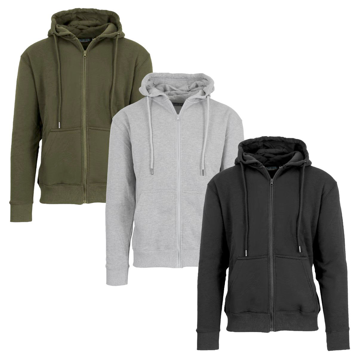 Men’s Fleece-Lined Full-Zip Hoodie (1- to 3-Pack) - J/MFH-700- OL-HG-BK/L