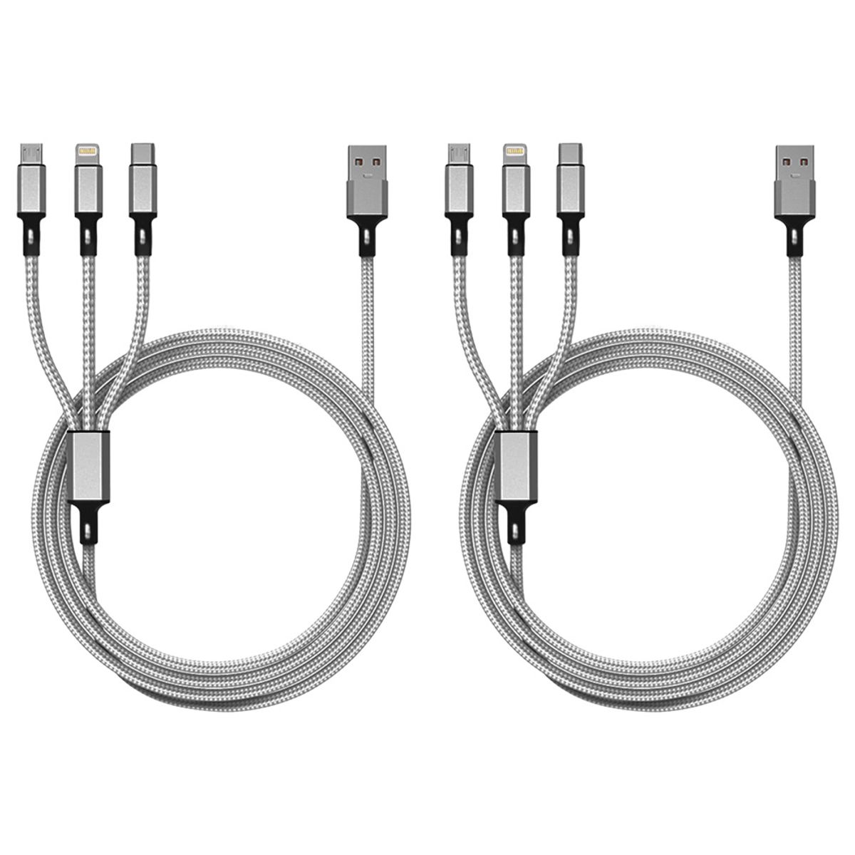 Photos - Cable (video, audio, USB) Fenzer 4-Foot 3-in-1 Nylon Braided Charging Cable - Lightning, USB-C, Micro-USB - Lightning Cable 2-Pack 2 MX(1- to 5-Pack)