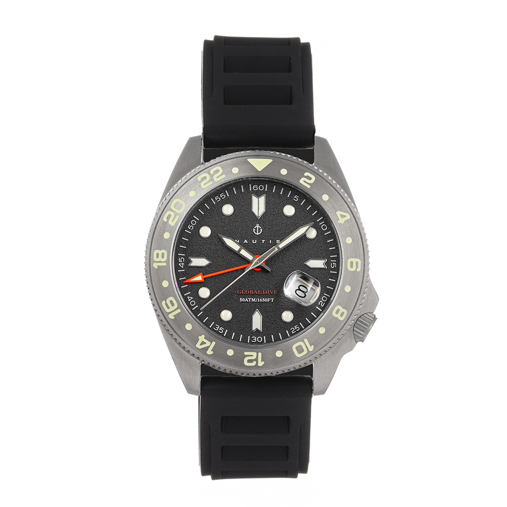 Photos - Wrist Watch Nautis Nautis Global Dive Rubber-Strap Watch with Date - Grey 18093R-B