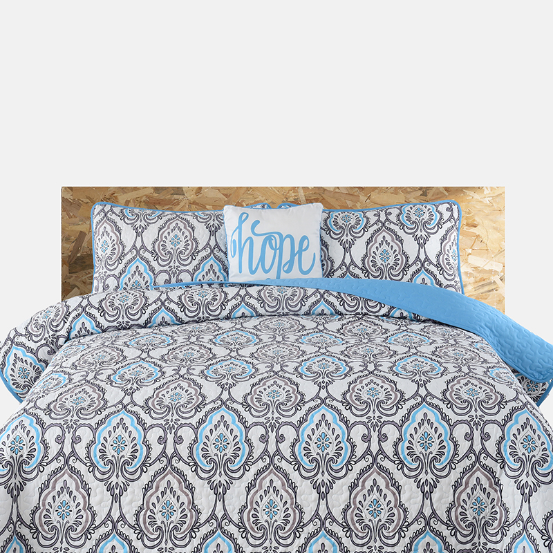 4-Piece Wrinkle-Resistant Reversible Quilt Set - QULT-T-BLU-JDE-MLODIE