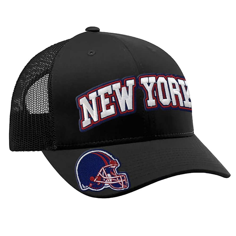 Embroidered Football Trucker Cap - New York Helmet - Black
