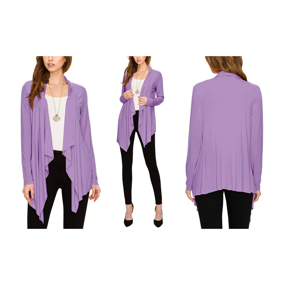 Women's Draped Open Front Cardigan - Lilac - Large