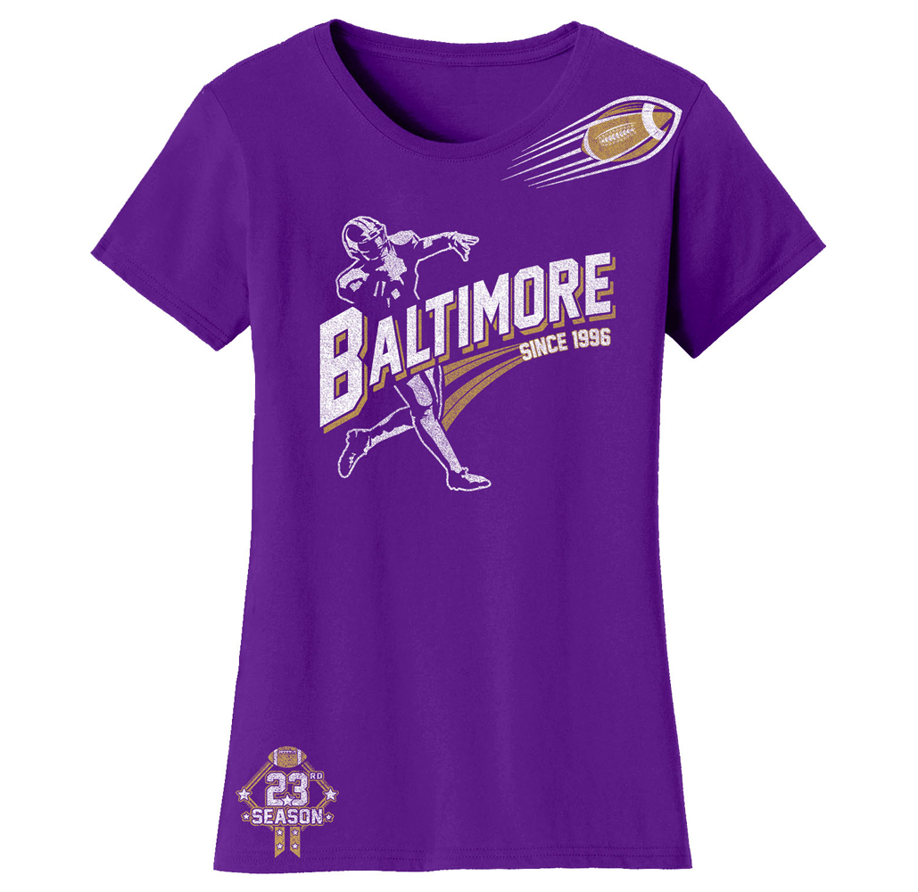 Women's Football Theme T-Shirt - Women's Ballers Football T-Shirts (Plus Sizes Available) - Baltimore - Purple / S