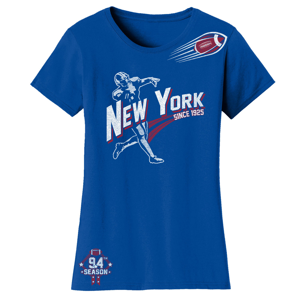 Women's Football Theme T-Shirt - Women's Ballers Football T-Shirts (Plus Sizes Available) - New York - Royal Blue / L