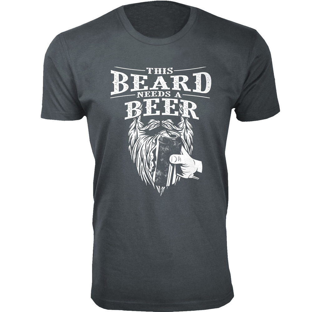 Men's Beard Humor T-shirts - This Beard Needs A Beer - Charcoal / XL