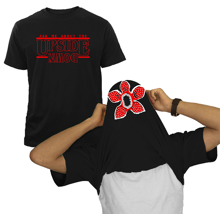 Men's Best of Stranger Things T-shirts - Ask Me About The Upside Down Face Flip - Black / 3XL