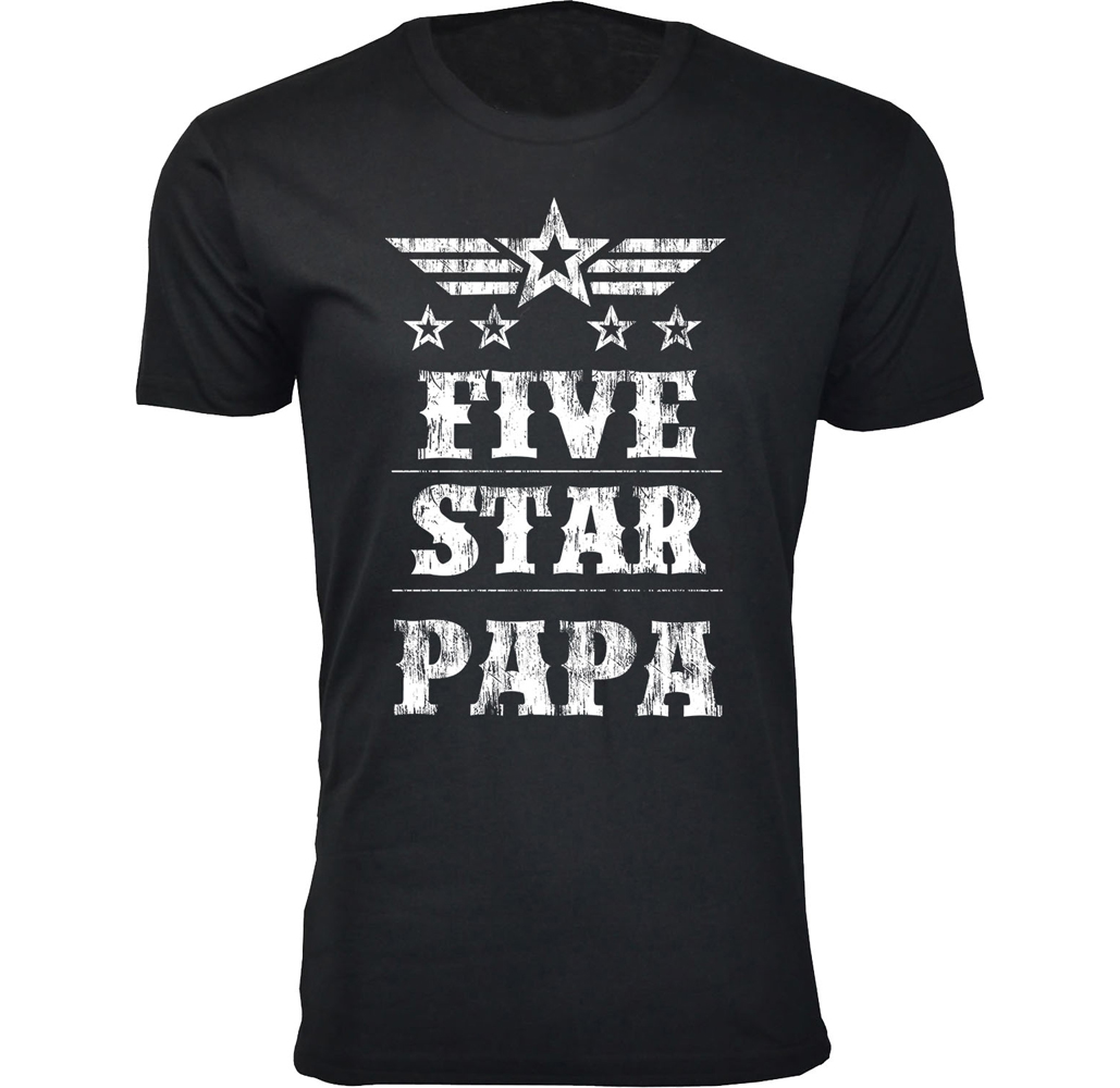 Men's Five Star Dad Grandpa T-shirts - Men's Five Star Father's Day T-shirts - Papa - Black / 2XL