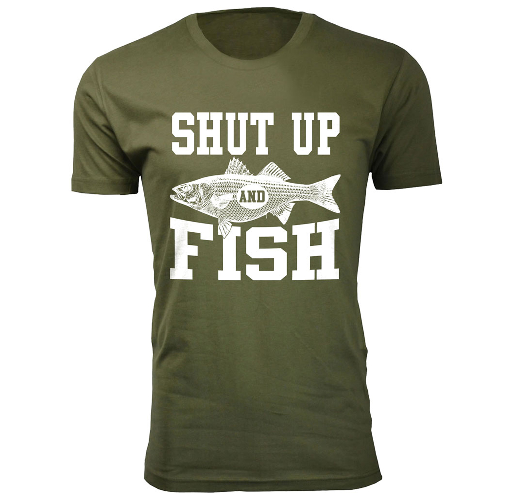 Men’s Hunting and Fishing Theme T-Shirt (S-3XL) - Fish - Military Green / 3XL