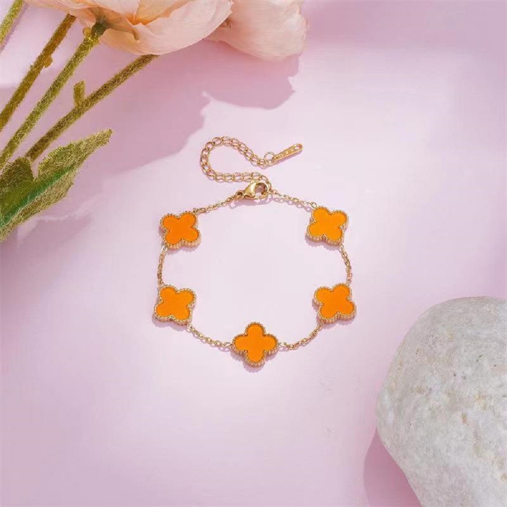 18K Gold Plated Clover Wrist Bracelet - ORANGE