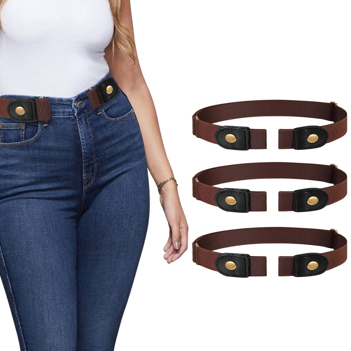 Photos - Belt Two Elephants Adjustable Unisex Buckle-Free Stretch - Brown TI-YUCFB-BRO-3PK(3-Pack)