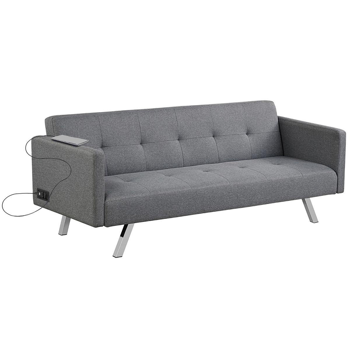 Photos - Sofa Costway Convertible Futon  Bed with USB Ports & Power Strip - Grey HV1 