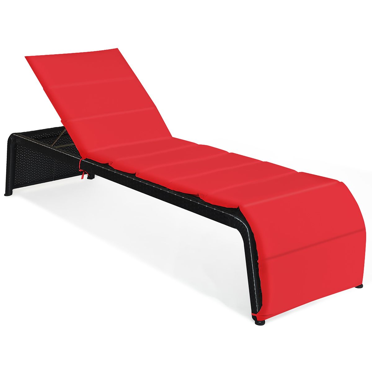 Photos - Garden Furniture Costway Reclining Rattan Patio Lounge Chair - Red HW63212RE 