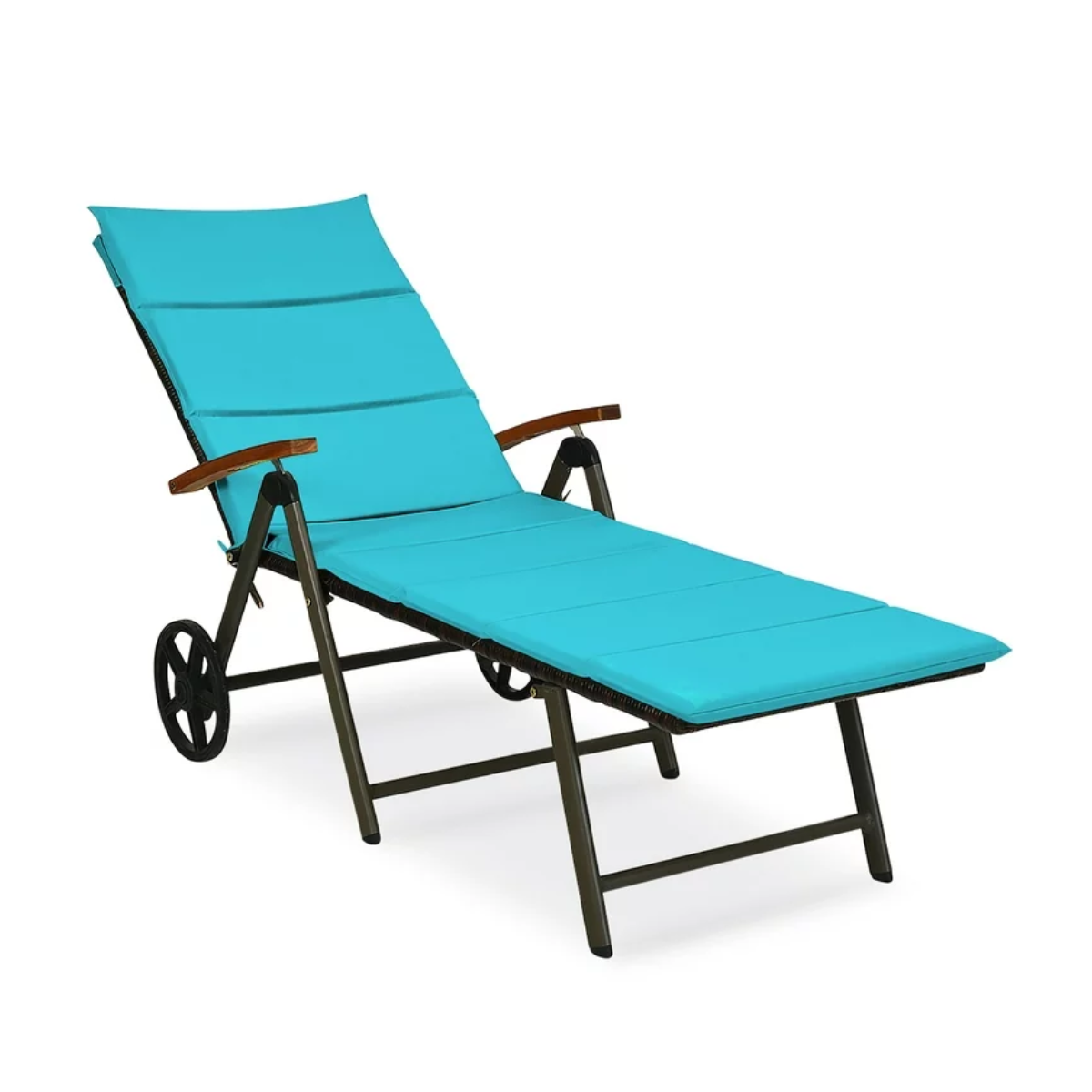 Photos - Garden Furniture Goplus Costway Aluminum Rattan Lounger 5-Position Recliner - Turquoise HW6