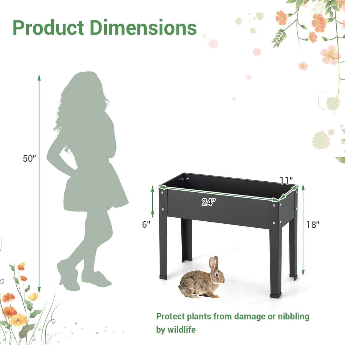 Photos - Plant Stand Costway Metal Elevated Planter Box Raised Garden Bed with Legs and Drainage -  24'' Raised Garden Bed GT3985BK 