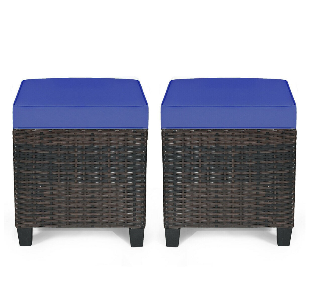 Photos - Garden Furniture Goplus Patio Rattan Ottoman Seats with Removable Cushions  - Nav(Set of 2)