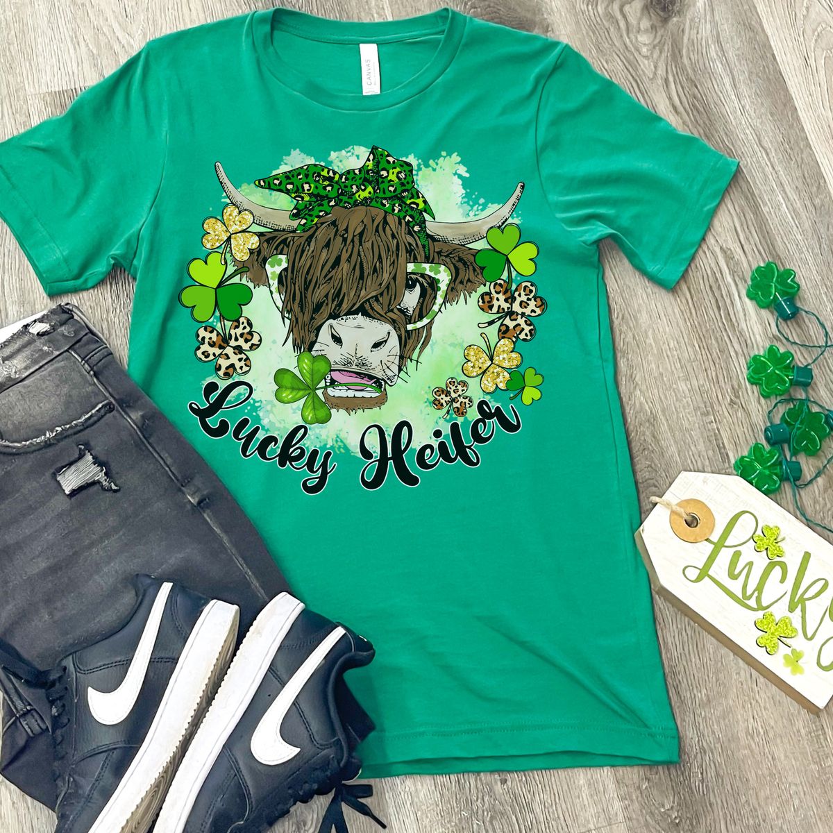Lucky Heifer Graphic Tee - Kelly Green / Womens XLarge