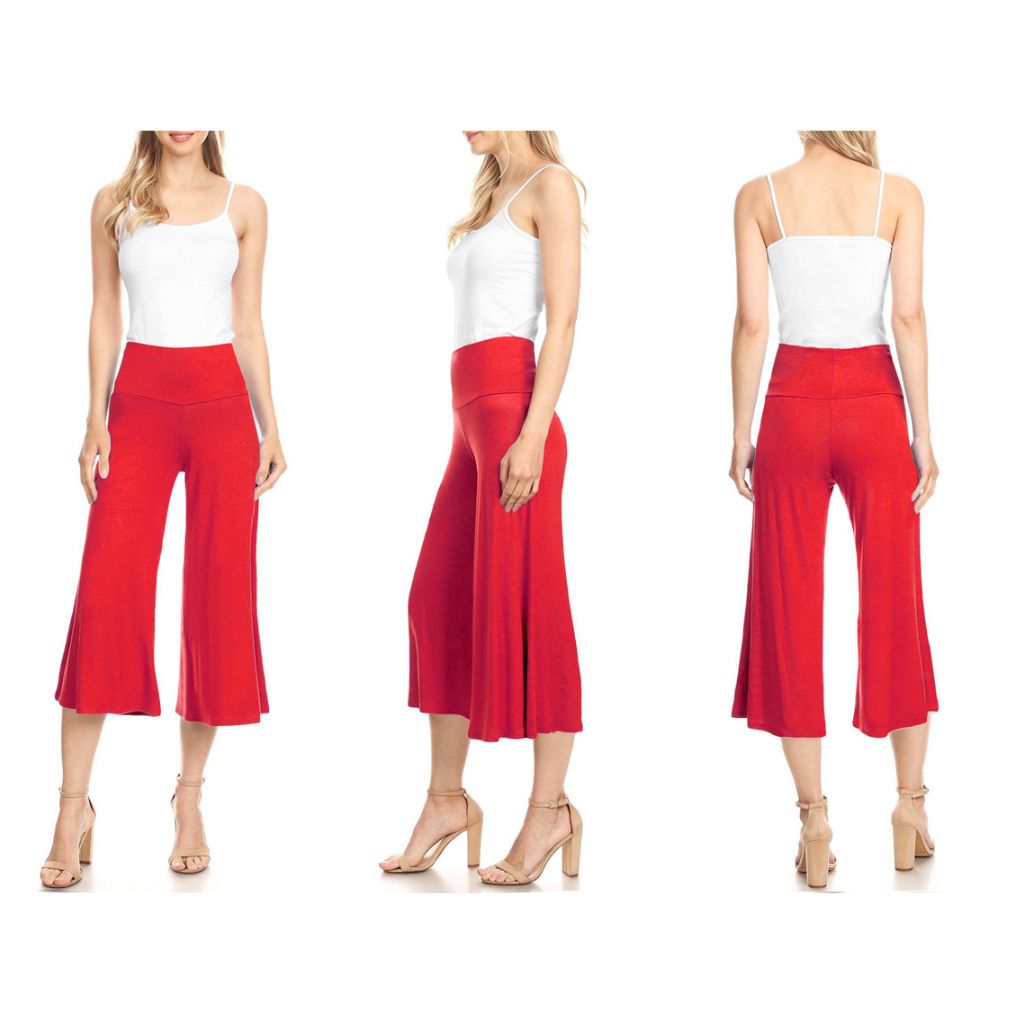 Cropped Wide-Leg Lounge Pants - Large - Red