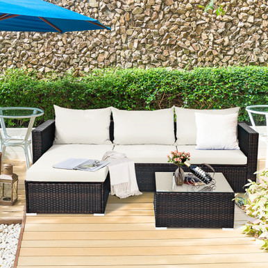 5-Piece Patio Rattan Furniture Set Sectional Conversation Sofa with Table