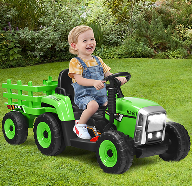 Photos - Kids Electric Ride-on Costway Goplus Kids' 12V Ride On/Remote Control Tractor with Trailer TY327774US-GN 