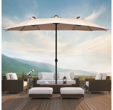 Photos - Parasol Costway Double-Sided 15-Foot Solar LED Patio Umbrella with Crank - Burgund 