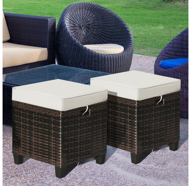 Photos - Garden Furniture Goplus Rattan Beige Cushioned Outdoor Ottomans  2*HW63237(Set of 4)