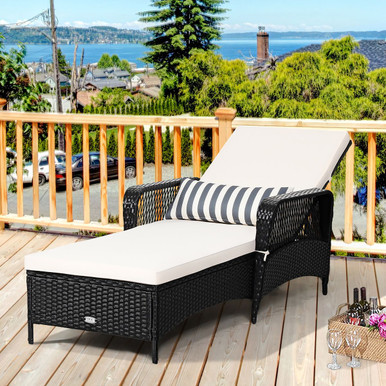 Photos - Garden Furniture Costway Patio Wicker Chaise Lounge Chair with Pillow and Adjustable Backre 