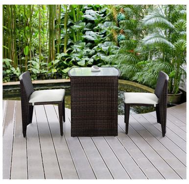 Photos - Garden Furniture Costway Rattan 3-Piece Nesting Cushioned Outdoor Patio Set HW49296 