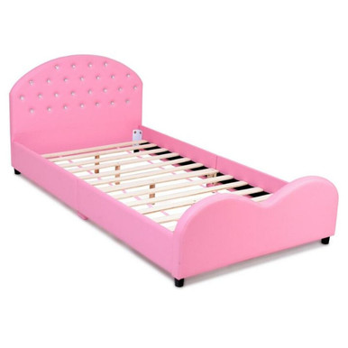 Photos - Bed Frame Goplus Pink Kids' Upholstered Platform Wooden  HW59101