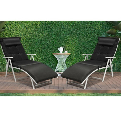 Folding Chaise Lounge Chairs with Cushions (Set of 2)