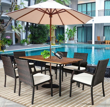 Photos - Garden Furniture Costway Rattan 7-Piece Dining Set with Umbrella Hole HW65409+ 