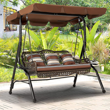 Photos - Canopy Swing AECOJOY 3-Seat Rattan Outdoor Patio Swing Glider with Canopy 16093BR-UG01