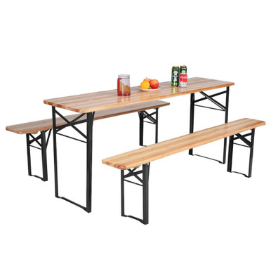 Photos - Garden Furniture Costway Folding 3-Piece Wooden Picnic Table and Bench Set OP2837 