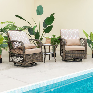3-Piece Patio Wicker Swivel Rocker Set