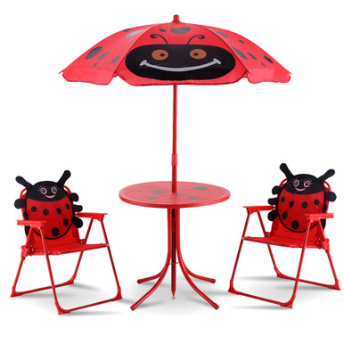 Photos - Garden Furniture Goplus Kids' Ladybug Table and Chairs Set with Umbrella OP3035