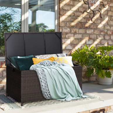 Photos - Garden Furniture Goplus 50-Gallon Outdoor Wicker Storage Box with Zippered Liner & Wheels HW70583 