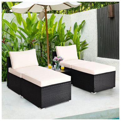 Photos - Garden Furniture Costway 5-Piece Wicker Lounge Chair Set with Washable Zippered Cushions HW 