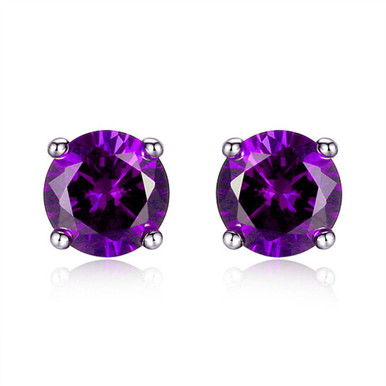 925 Sterling Silver 6mm Round-Cut Amethyst Stud Earrings