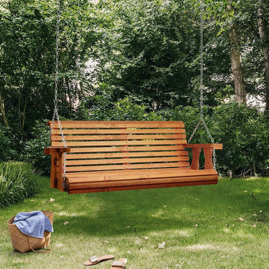 Photos - Canopy Swing YODOLLA 4.5-Foot Outdoor Wooden Porch Swing with Cupholders & Hanging Chai