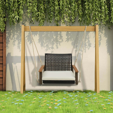 Photos - Canopy Swing Costway Single Rattan Porch Swing with Armrests, Cushion, & Hanging Ropes 