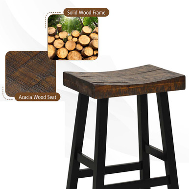 Photos - Chair Costway 24/29-Inch Solid Wood Saddle-Seat Stools  - 29" Bar Stoo (Set of 2)
