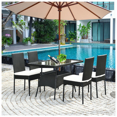 Photos - Garden Furniture Costway 5-Piece Rattan Dining Set with Glass Table & High-Back Chair HW643 